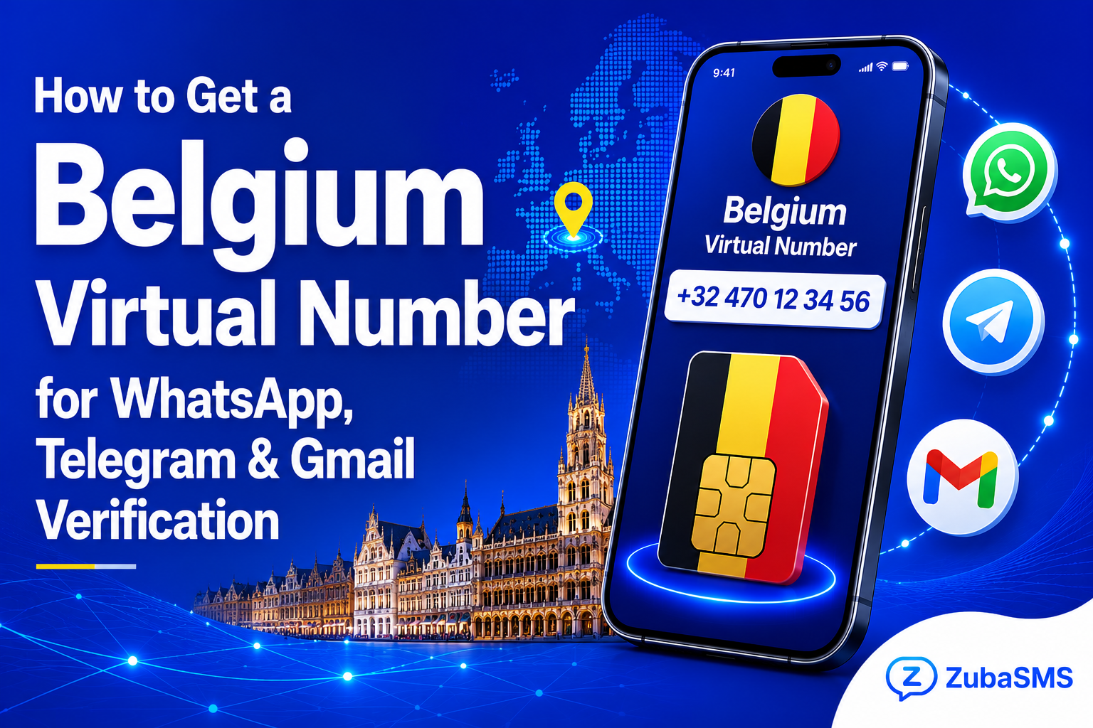 Belgium virtual number for WhatsApp, Telegram, and Gmail verification with secure SMS verification, virtual phone numbers, and instant OTP delivery.