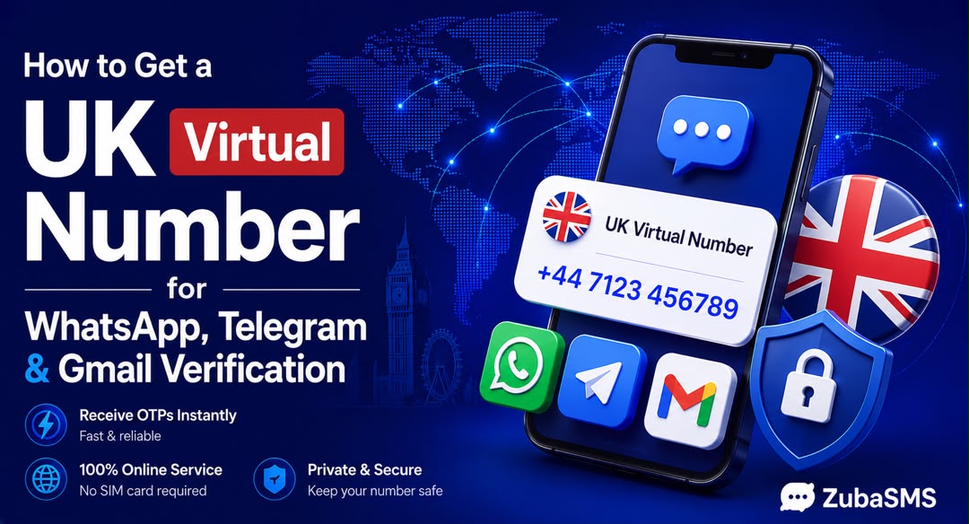 UK virtual number for WhatsApp, Telegram, and Gmail verification with secure SMS verification, virtual phone numbers, and instant OTP delivery.