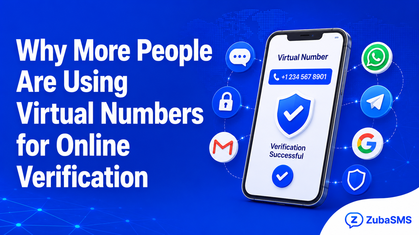 Illustration showing virtual numbers being used for secure online SMS verification.