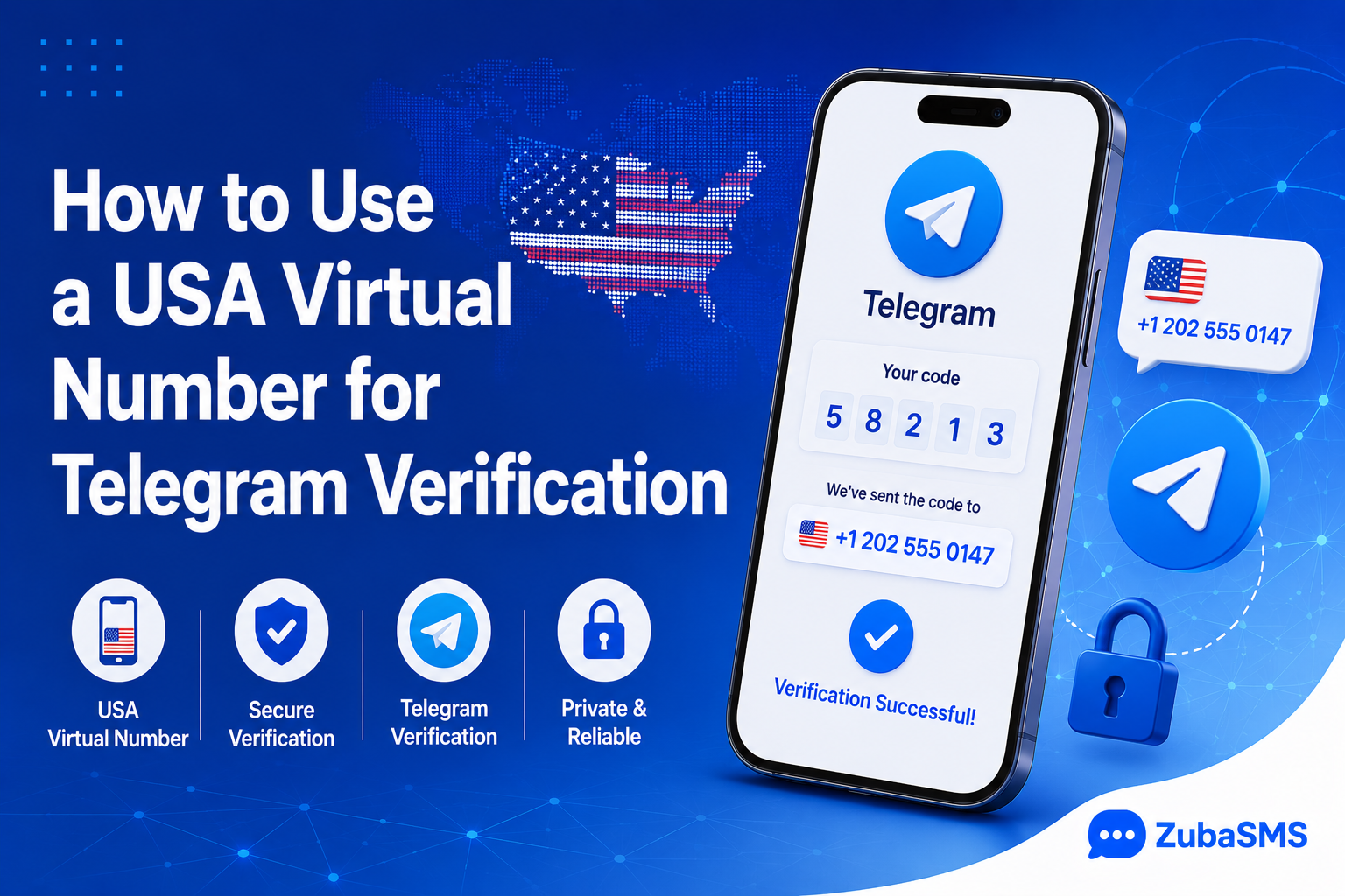 USA virtual phone number receiving a Telegram SMS verification code during account setup.