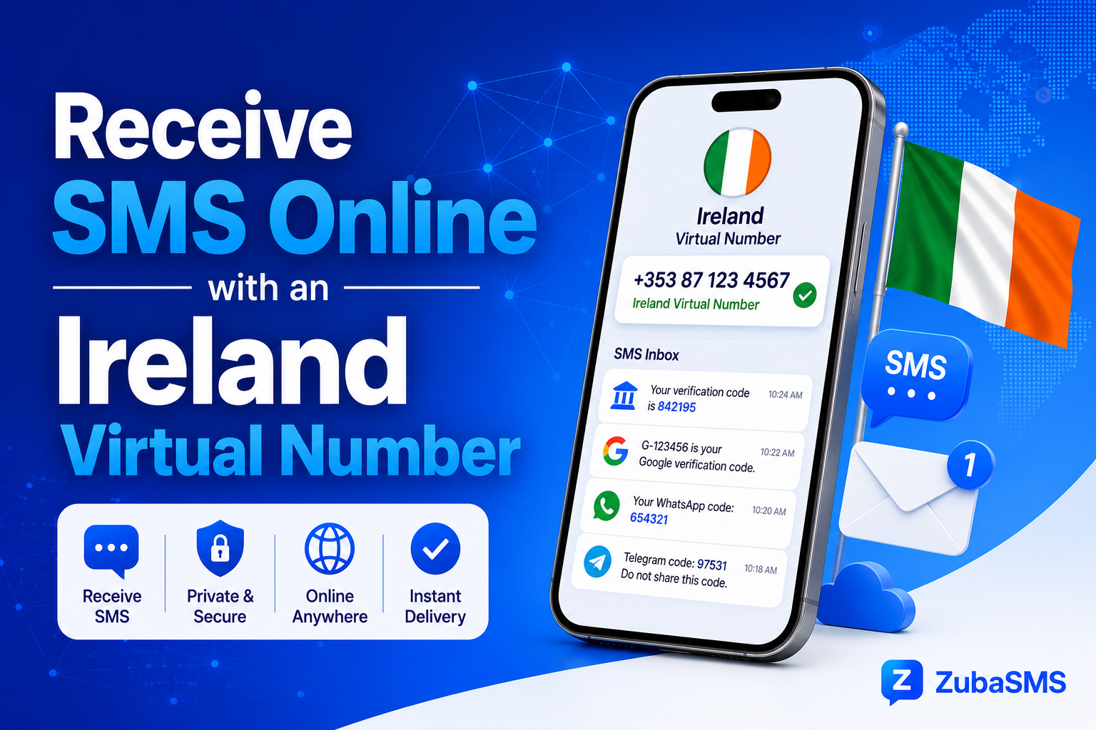 Receive SMS Online Ireland with a virtual number