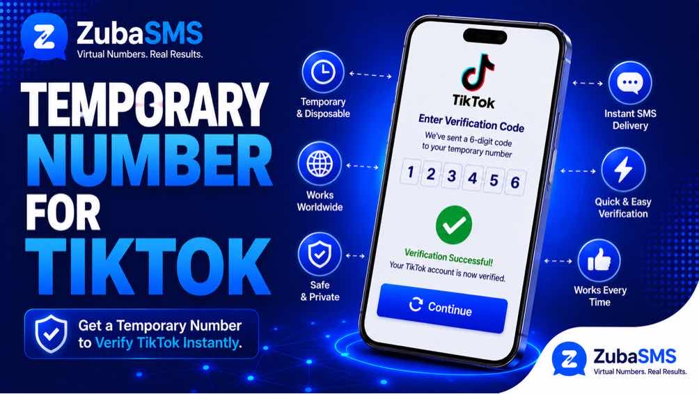 Temporary number for TikTok SMS verification displayed on a smartphone